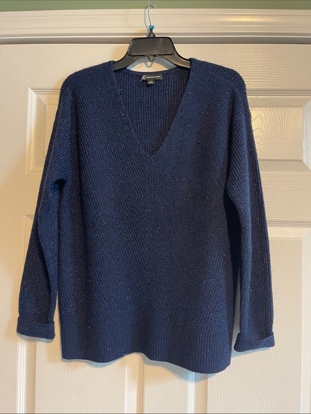 INC International Concepts Women's Navy V-Neck Sparkle Knit Sweater